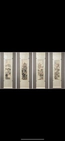 A Set of Chinese Vertical ScrollInk Painting of Landscape and Figure on Paper,Qi Kun