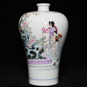 A Rare Famille-Rose Woman and Flower Pattern Vase