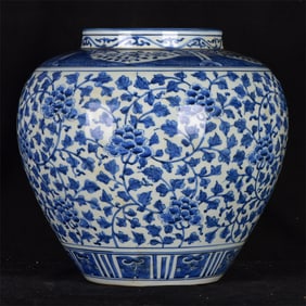 A Rare Blue and White Lotus Pattern Jar