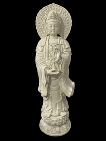 A Solemn Blance-De-Chine Statue of Avalokitesvara