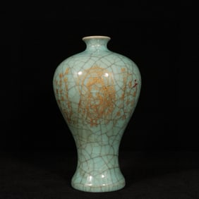 An Exquisite Ru yao Painted Gold Figure Pattern Vase,With Poem
