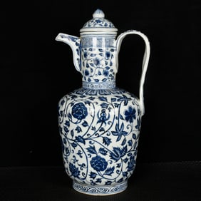 A Rare Blue and White Lotus Pattern Ewer