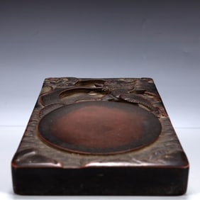 A Rare Seawater and Dragon Pattern Inkstone,With poem