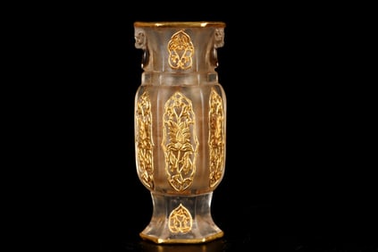 An Exquisite Crystal Inlaid Gilt Bronze Flower Pattern Vase