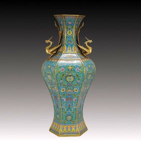 A Huge Cloisonne Lotus Pattern Phoenix-Ears Vase