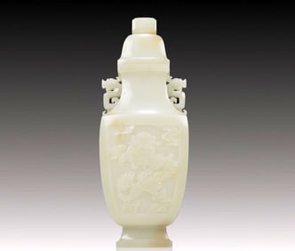An Exquisite White Jade 'Dragon& Auspicious Cloud' Vase And Cover