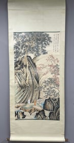 A Chinese Vertical ScrollInk Painting of Landscape and Figure on Paper,Chen Shaomei