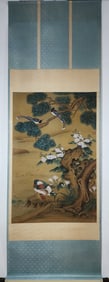 A Chinese Vertical Scroll Ink Painting of Flower and Bird on Silk,Jiang Tingxi