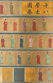 A Chinese Hand Scroll Ink Painting of Figure on Paper,Yan Liben