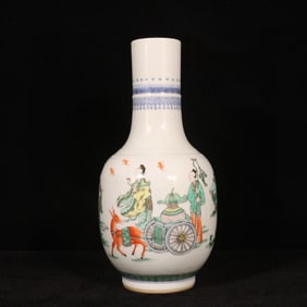 An Exquisite Blue and White Wucai Character and Story Pattern Vase