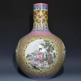 A Huge Famille-Rose Painted Gold Character and Story Pattern Vase