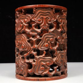 An Exquisite Bamboo Hollow Ganoderma lucidum Pattern Brush Pot