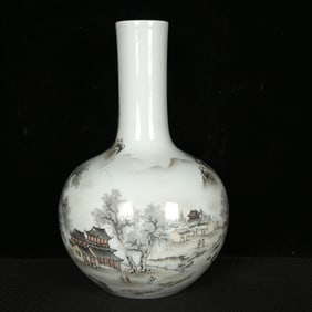 A Rare Ink Color Landscape and Figure Pattern Vase