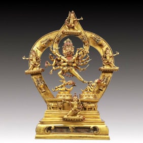 A Solemn Gilt Bronze Inlaid Gems Statue of Vajra