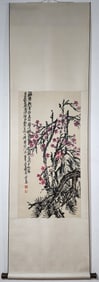 A Chinese Vertical Scroll Ink Painting of Plum Blossom on Paper,Wu Changshuo