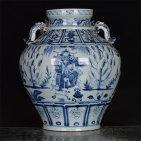 A Huge Blue and White Character and Story Pattern Double-Ears Jar