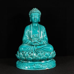 An Exquisite Blue Glazed Statue of Sakyamuni