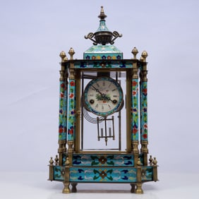 An Exquisite Cloisonne Flower Pattern Table Clock Ornament