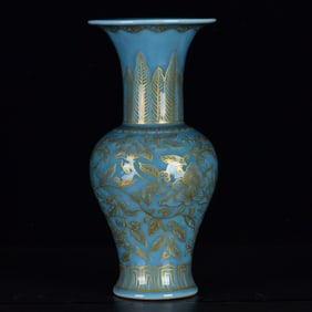An Exquisite Blue Glazed Painted Gold Flower Pattern Vase