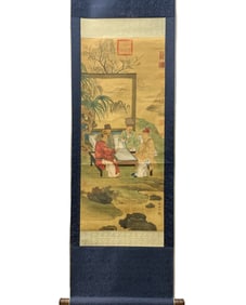A Chinese Vertical Scroll Ink Painting of Figure on Silk,Liu Songnian