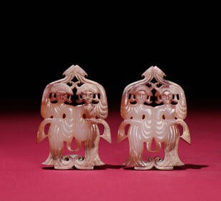 A Pair of Exquisite White Jade Figure Pendants