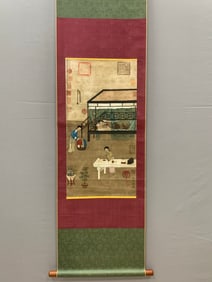A Chinese Vertical Scroll Ink Painting of Figure on Silk,Zhou Wenju