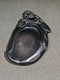 An Exquisite Flower and Spider Pattern Inkstone,With Poem