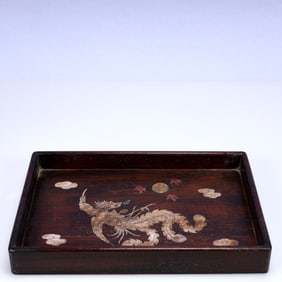 A Rare Zitanwood Inlaid Gems Phoenix Pattern Plate