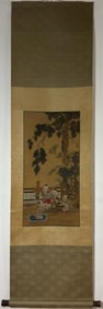 A Chinese Vertical Scroll Ink Painting of Character and Story on Silk,Chen Mei