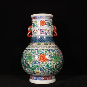 A Rare Doucai Flower and Dragon Pattern Elephant-Ears Vase