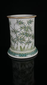 An Exquisite Wucai Bamboo Pattern Brush Pot