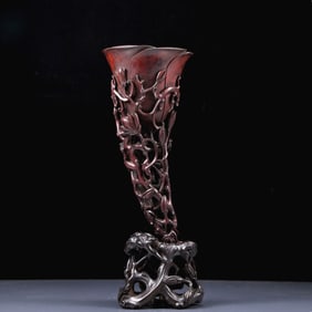 An Exquisite Huanghuali Wood Chi-Dragon Pattern Goblet