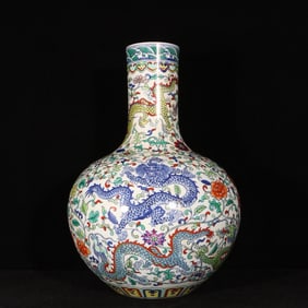 A Huge Doucai Lotus and Dragon Pattern Vase