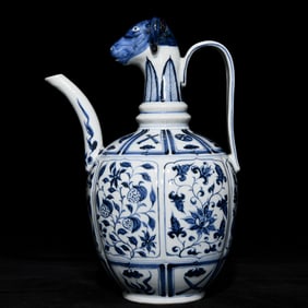 An Exquisite Blue and White Flower and Fruit Pattern Sheep-head Ewer