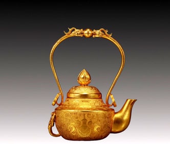 An Exquisite Gilt Bronze Treasures Pattern Dragon-Handle Teapot