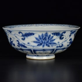 An Exquisite Blue and White Lotus,Character and Story Pattern Bowl