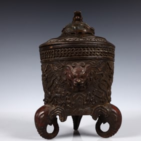 A Solemn Gilt Bronze Dragon Pattern Beast-Ears Elephant-Legs Censer