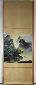 A Chinese Vertical Scroll Ink Painting of Landscape and Figure on Paper,Lin Fengmian