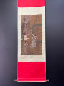 A Chinese Vertical Scroll Ink Painting of Figure on Silk,Chou Ying