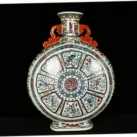 A Huge Doucai Eight Treasures,Bats and Peach Pattern Double-Ears Vase