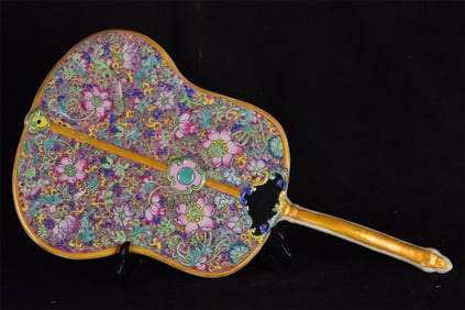 A Huge Enamel Flower Pattern Fan