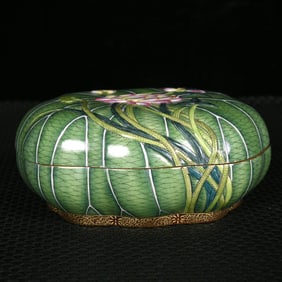 An Exquisite Green Ground Enamel Painted Gold Lotus Pattern Cover Box