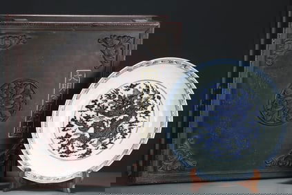 A Huge Blue and White Auspicious Cloud and Dragon Pattern Plate