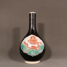 An Exquisite Black Ground Famille-Rose Seawater and Dragon Pattern Vase