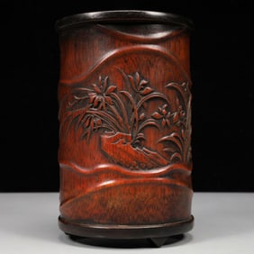 An Exquisite Bamboo Orchid Pattern Brush Pot,With Poem
