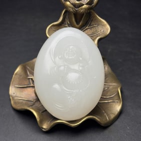 An Exquisite White Jade Maitreya Buddha Pattern Pendant