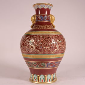 An Exquisite Enamel Lotus Pattern Double-Ears Vase