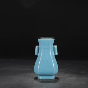 An Exquisite Ru yao Sky Blue Glazed Double-Ears Vase