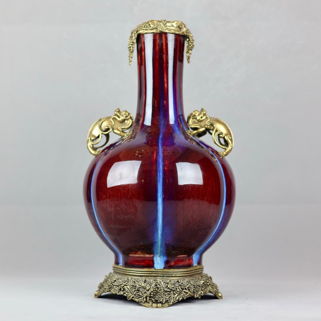 A Huge Flambe Glazed Inlaid Bronze Wealth-Attracting Creature-Ears Vase (1 of 9)