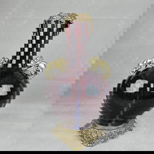 A Huge Flambe Glazed Inlaid Bronze Wealth-Attracting Creature-Ears Vase: A Huge Flambe Glazed Inlaid Bronze Wealth-Attracting Creature-Ears Vase,Qing Dynasty,China,Yongzheng Six-Character Mark,Size:16.9inx9.1in 